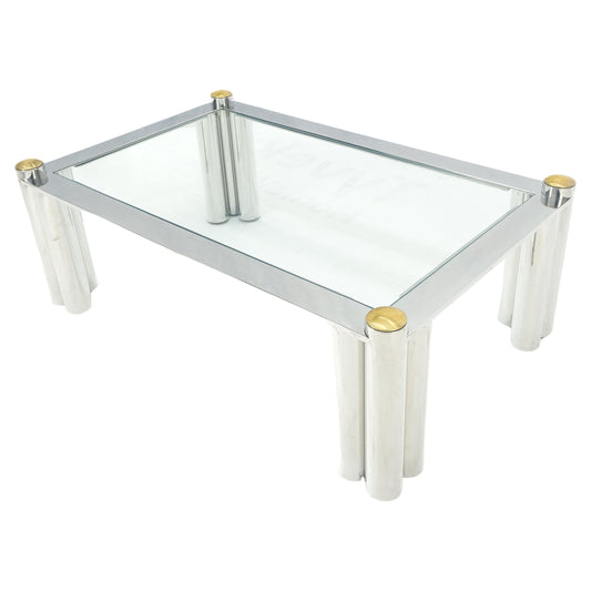 Chrome Finish Stainless Steel Triple Cylinder Leg Frame Rectangle Coffee Table