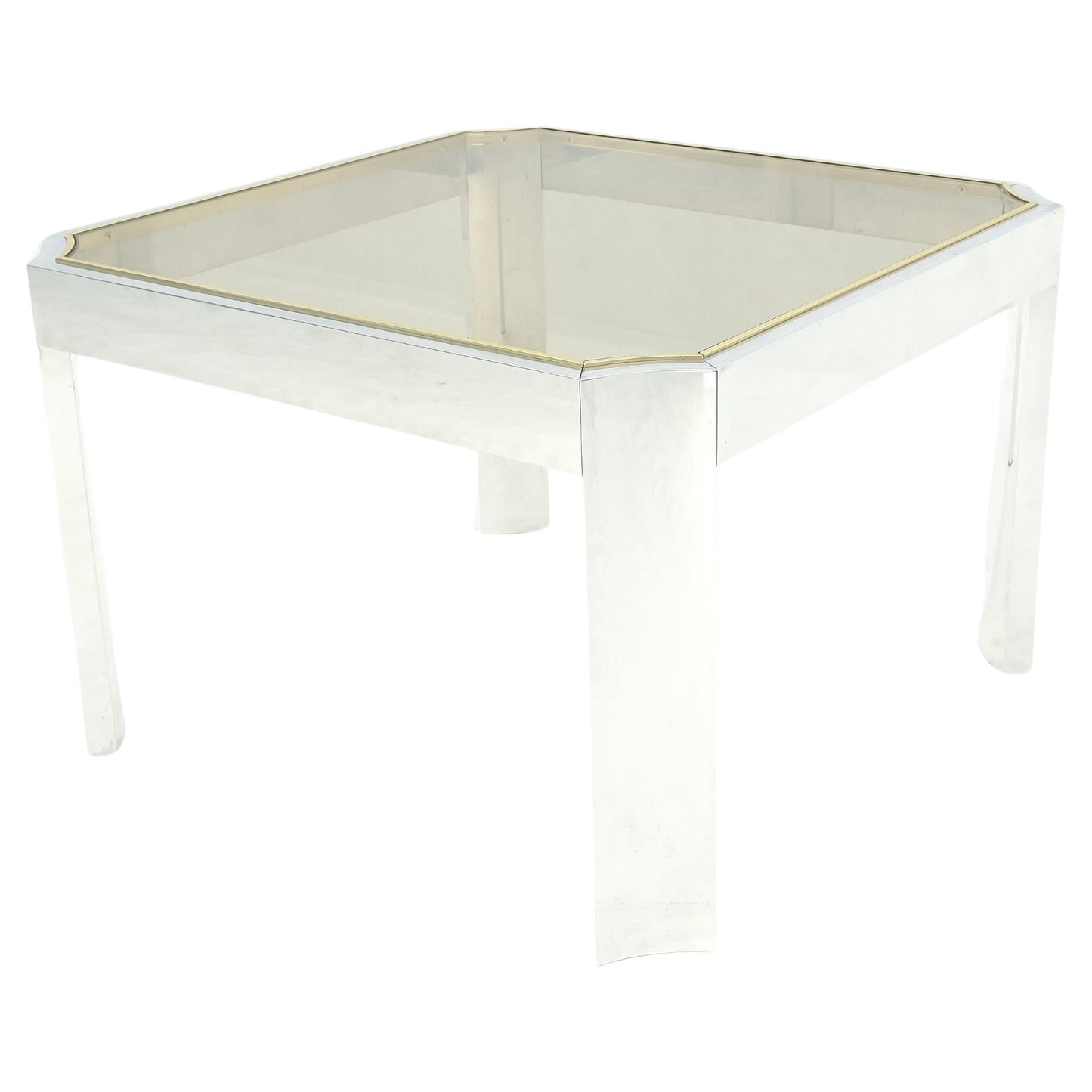 Polished Aluminum Profile Brass Basel Smoked Glass Top Square Coffee Table MINT!