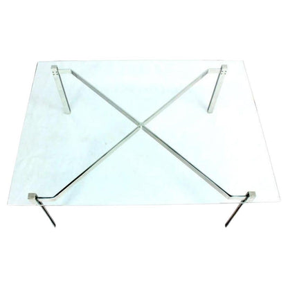 Mid-Century Modern Solid Chrome and Glass-Top Coffee Table style of Kjaerholm