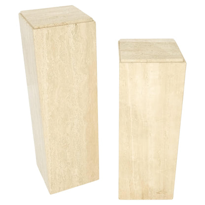 Pair of 10" Square Italian Mid Century Modern Travertine Pedestals Stands MINT!