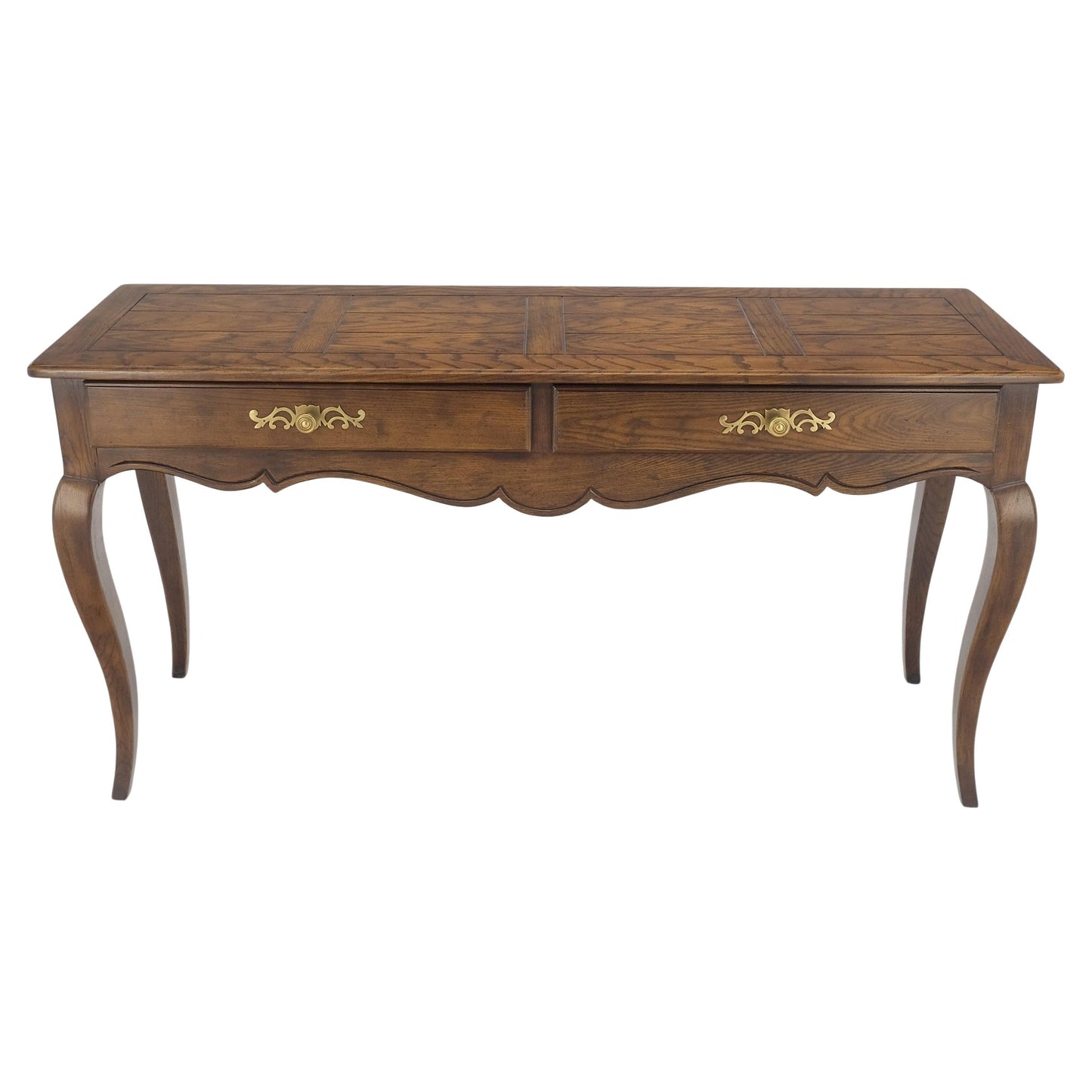 Henredon Country French Solid Oak 2 Drawer Cabriole Legs Console Sofa Table