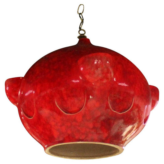 Mid-Century Modern Tomato Red Glazed Art Pottery Ceramic  Pendant Light Fixture