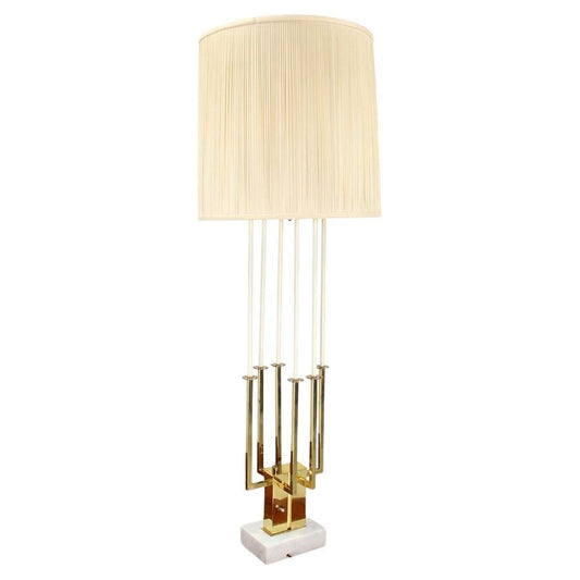 Mid Century Modern Tall Brass Marble Base Table Lamp MINT!