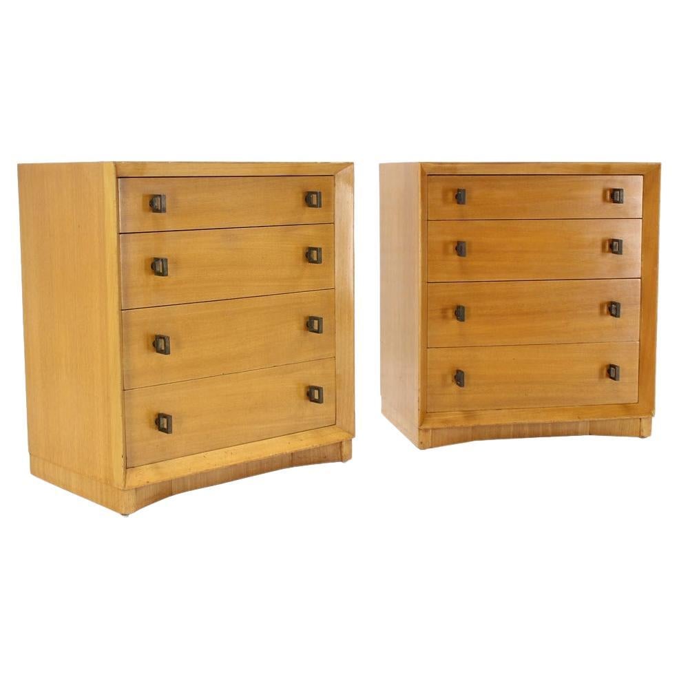 Pair of Mid-Century Modern Blonde Bachelor Chests with Heavy Brass Hardware