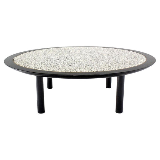 Mid Century Modern 48 Inches Round Granite Top Black Lacquer  Coffee Table Baker