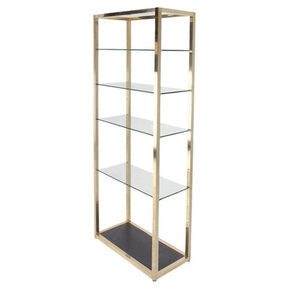 Mid Century Modern Glass & Metal Compact Tall Etagere Shelves