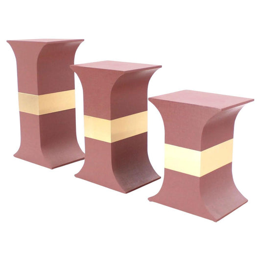 Grasscloth Wrapped Three Mid Century Modern Pink Lacquer Brass Trim Pedestals