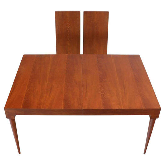 Danish Mid Century Modern Teak Tapered Legs Dining Conference Table Two Leaves