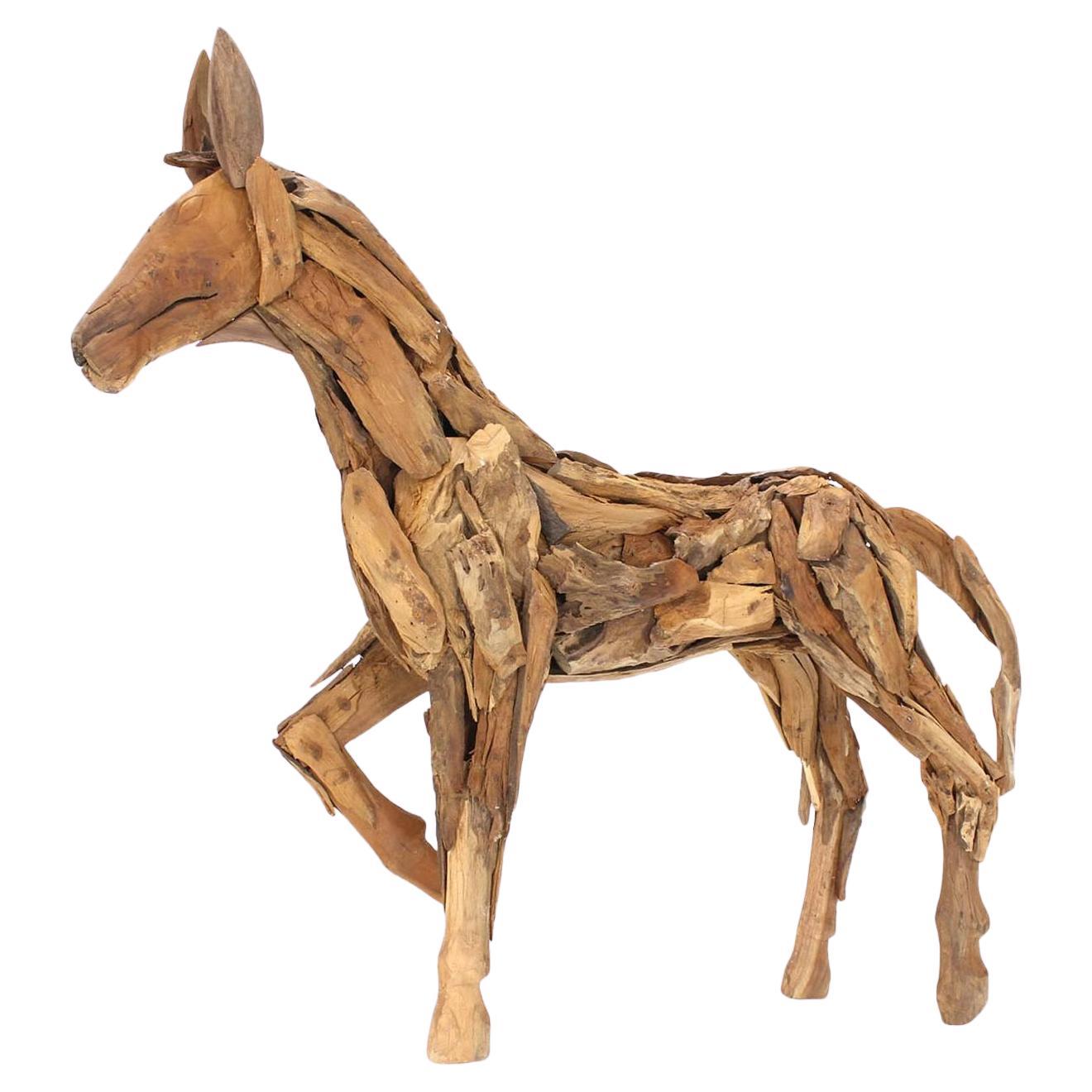 Large 36" Tall Reclaimed Wood Folk Art Sculpture of a Horse