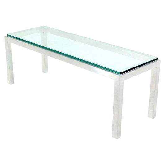 Square Aluminum Profile Metal Frame Glass Top Coffee Side Table Long Rectangle