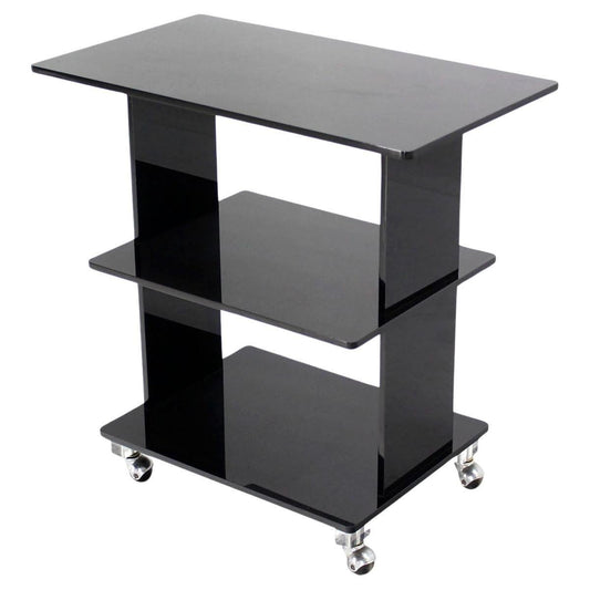 Smoked Lucite Rolling 3 Level Tier Cart Serving Side End  Table Stand on Wheels