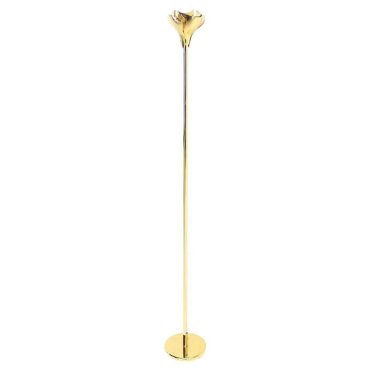 Gianfranco Frattini Heavy Brass Floor Lamp Tourchere Dimmer Scallop Lotus Shade