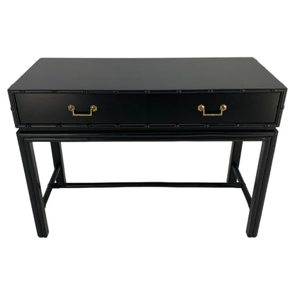 Ficks Reed Black Lacquer Faux Bamboo Solid Brass Pulls Two Drawer Console Desk