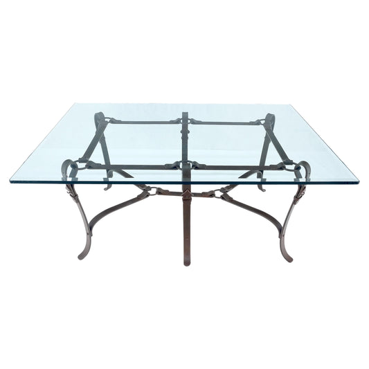 Wrought Iron Faux Belts Rinded Together Base 3/4" Glass Top Large Coffee Table