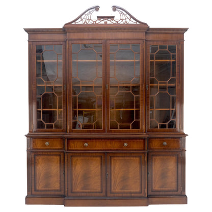 Georgian Flame Mahogany Breakfront Bookcase Butlers Drop Desk Individual Glass