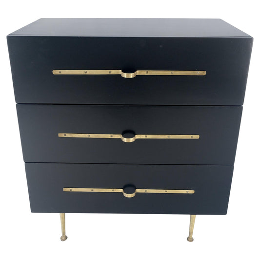 Black Lacquer Solid Brass Decorative Hardware 3 Drawers Bachelor Chest Dresser