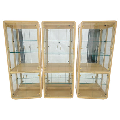 3 Blond Wood Glass Door Curio Cases Display Vitrine Cabinet Glass Shelves MINT!