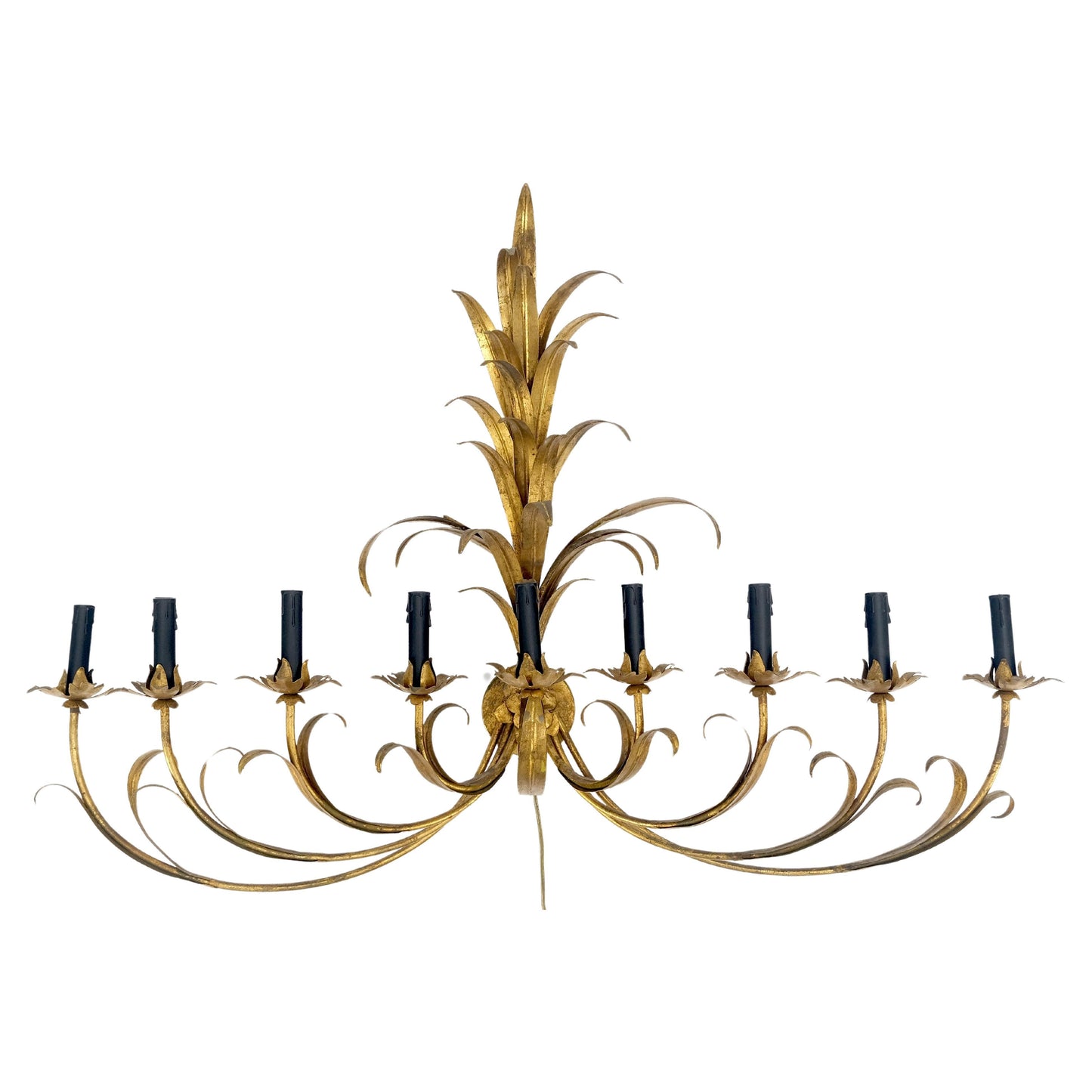 9 "Candles" Light Gilt Metal Sheaf of Leaves Motive Italian Wall Sconce MINT!