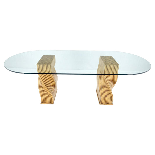 Racetrack Oval Shape 3/4" Glass Top Sheaf of Twisted Bamboo Bases Dining Table