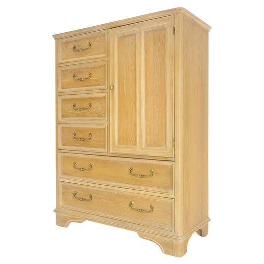 Pickled Oak 6 Drawers Two Door Compartment Chifforobe Chest Dresser Cabinet MINT