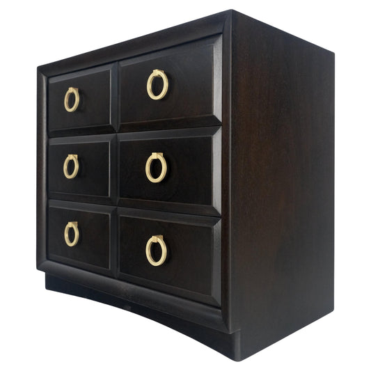 Ebonized Walnut Large Gold Rings Drop Pulls 3 Drawer Bachelor Chest MINT!