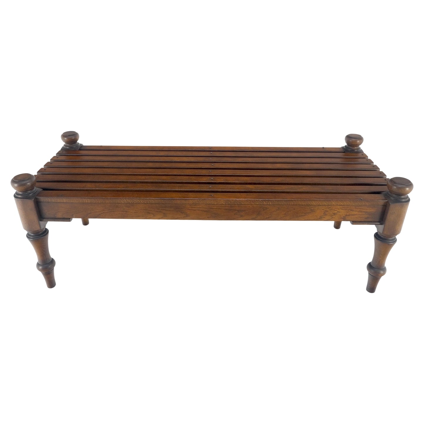 Ralph Lauren Slotted Browned Chestnut Turned Legs Bench w/ Finials MINT!