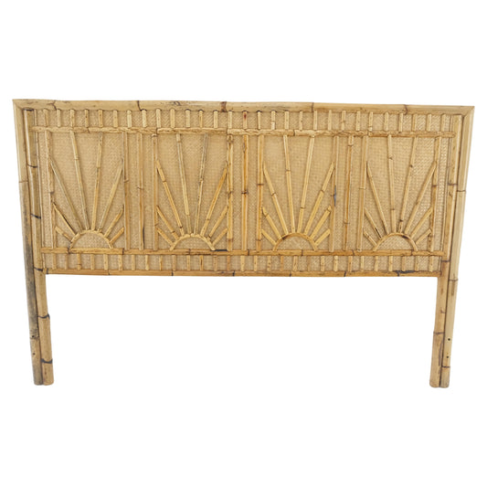 Burnt Bamboo & Grasscloth Sun Burst Pattern Queen Size Headboard Bed MINT