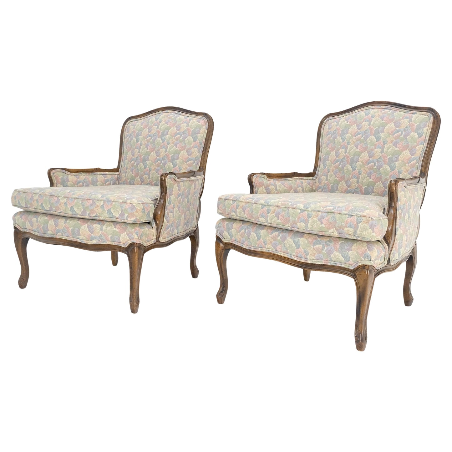 Pair of Country French Light Fruitwood Armchairs Lounge Club Chairs Floral MINT!