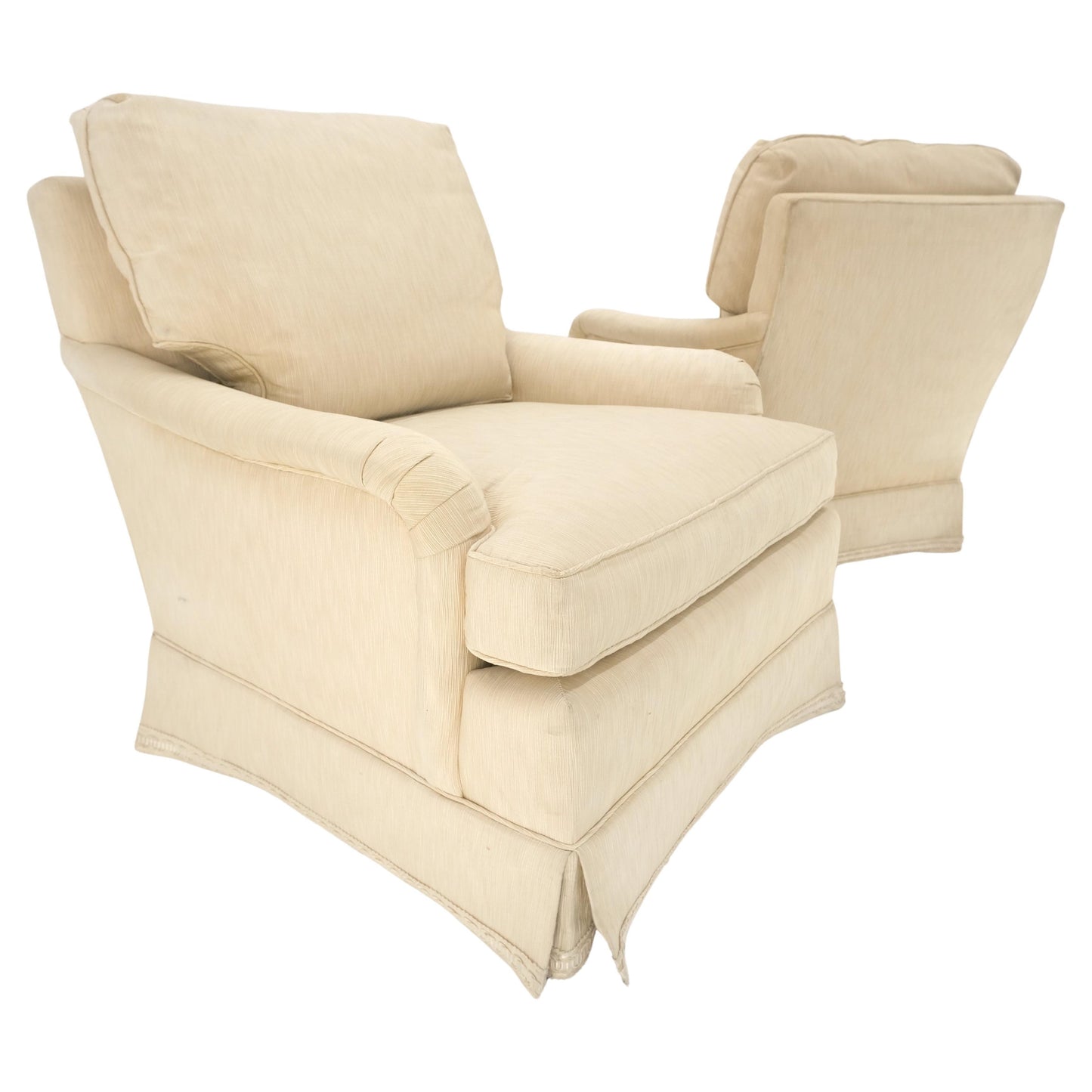 Pair of Baker Light Cream Beige Upholstery Lounge Club Chairs