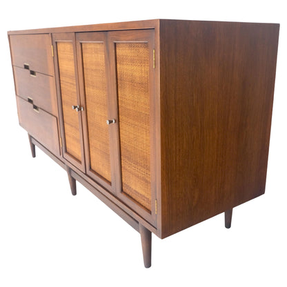 Mid Century Modern Light Walnut Cane Doors 6 Drawers Compact Dresser MINT!