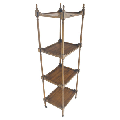 Compact 14x18 Turned Poster Style 4 tier Etagere Shelving Unit w/ Finials MINT!