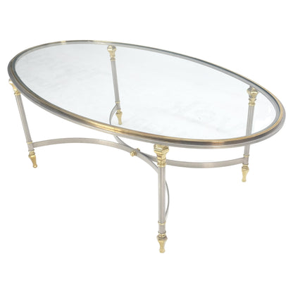 Mid Century Hollywood Regency Italian Oval Glass top Brass & Chrome Coffee Table