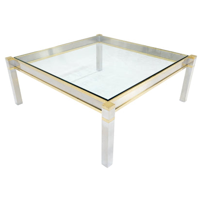 Brass Stainless Steel Glass Top 44" Square Mid Century Modern Coffee Table MINT