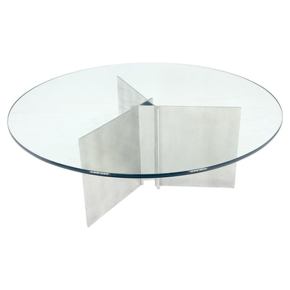 Triangle Aluminum Interlocking Sheet Metal Base Round Glass Top Coffee Table