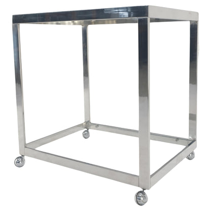 Polished Stainless Steel Box Shape Two Tier Serving Bar Cart Chrome Mid Century