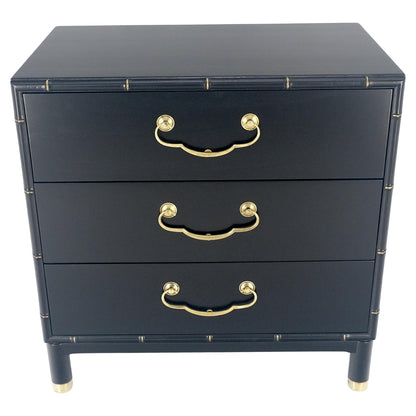 Black Lacquer Solid Brass Drop Pulls Faux Bamboo 3 Drawer Bachelor Chest Dresser