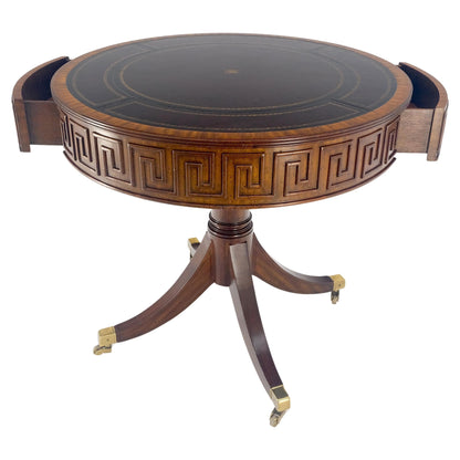 Embossed Burgundy Leather 36" Diameter Mahogany Drum Game Table Gueridon MINT