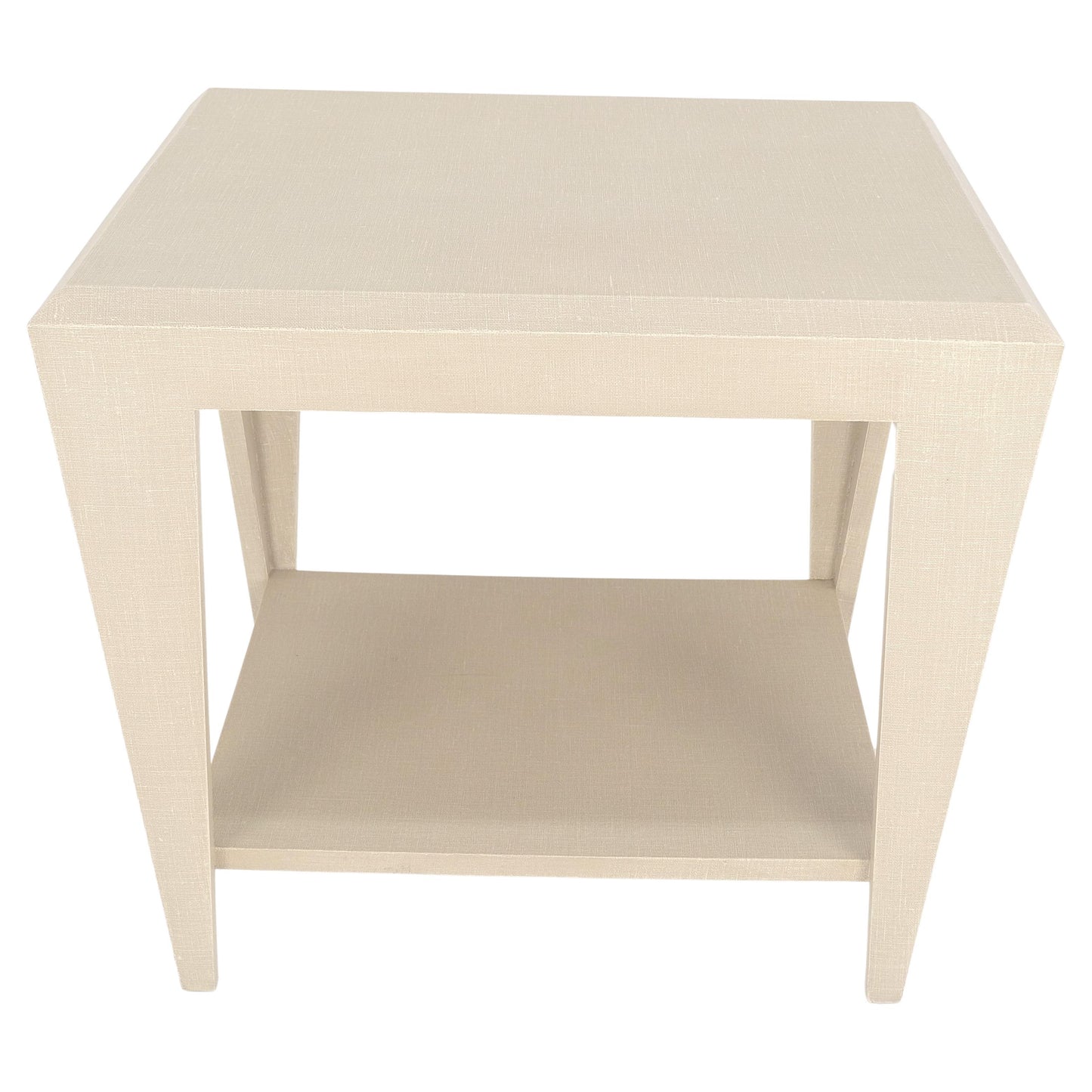 Lacquered Cloth Rectangle Tapered Legs Two Tier Bottom Shelf Beige End Table