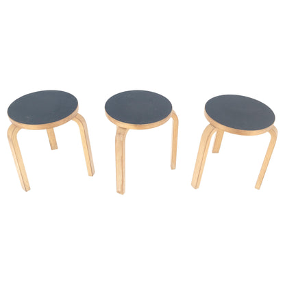 Set of 3 Early Round Nesting Side Occasional Tables by Alvar Aalto Mid Century