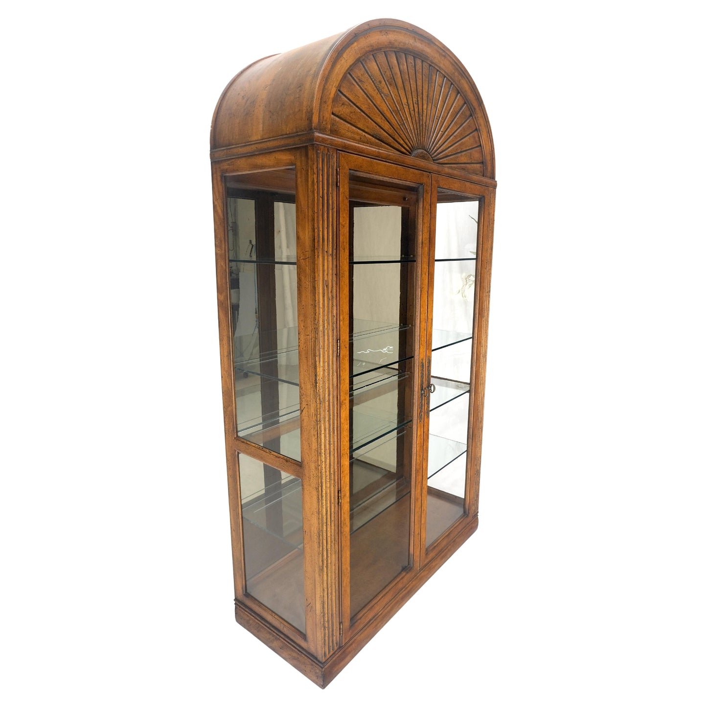 Henredon Sunrise Dome Shape 2 Glass Door Lighted Shelves Curio Display Cabinet