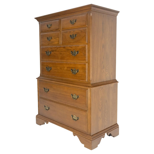 Chestnut Chest on Chest High Boy 8 Drawers Chippendale Style Dresser MINT!