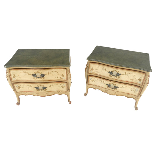 Bombay Paint Decorated Faux Marble Top Two Drawers Night Stands End Tables MINT!