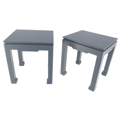 Pair 28"H Lacquered Linen Cloth Light Grey Square End Side Occasional Tables