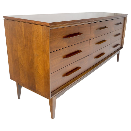 American Light Oiled Walnut 9 Drawers  Sculptured Pull 66" Long Dresser Credenza