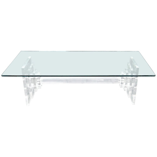 Stacked Lucite Base Rectangular Glass Top Coffee Table