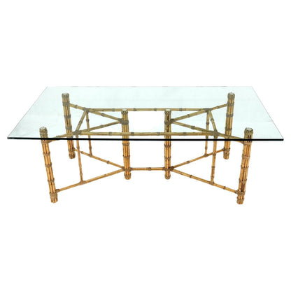 Large Glass Top Bamboo & Leather Straps Frame Dining Conference Table by McGuire