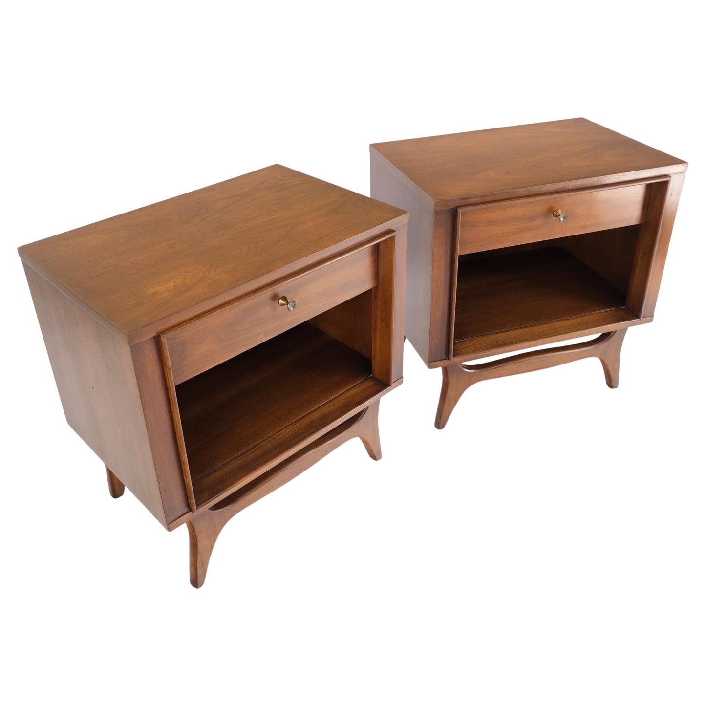 Pair Walnut One Drawer Mid-Century Modern End Tables Night Stands Mint!