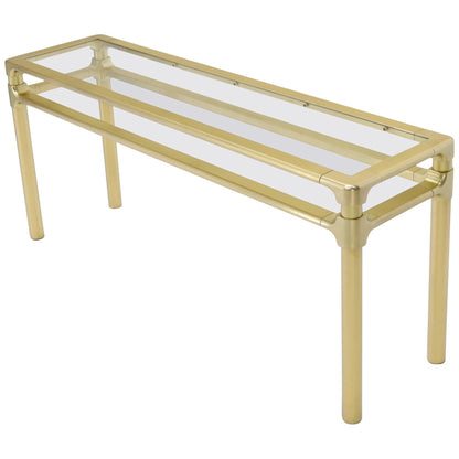 Solid Brass Profile Base Glass Top Mid-Century Modern Console Sofa Table