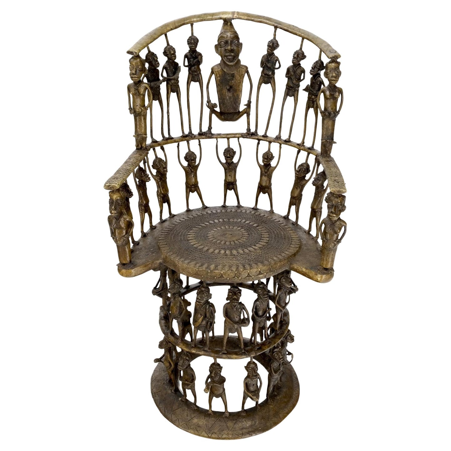 Solid Bronze 44 Figurines African Cameroon Bronze Figurative Throne Chair