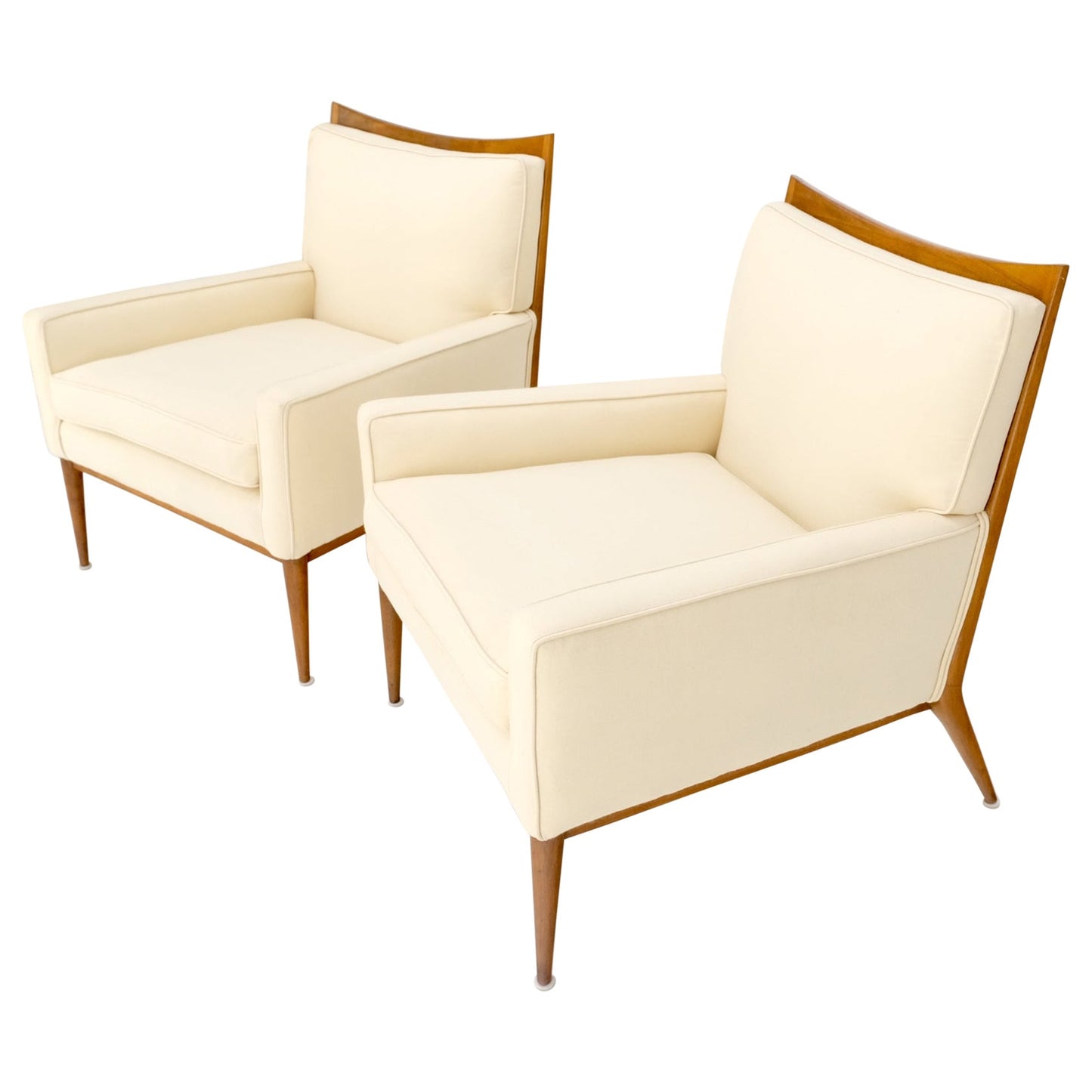 Pair of Mid Century Modern McCobb Chairs Newly Upholstered in Cream Virgin Wool